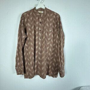 Canda Deluxe Mens Brown Chevron Button-Up Shirt 43cm/17" Cotton Lawn Long Sleeve